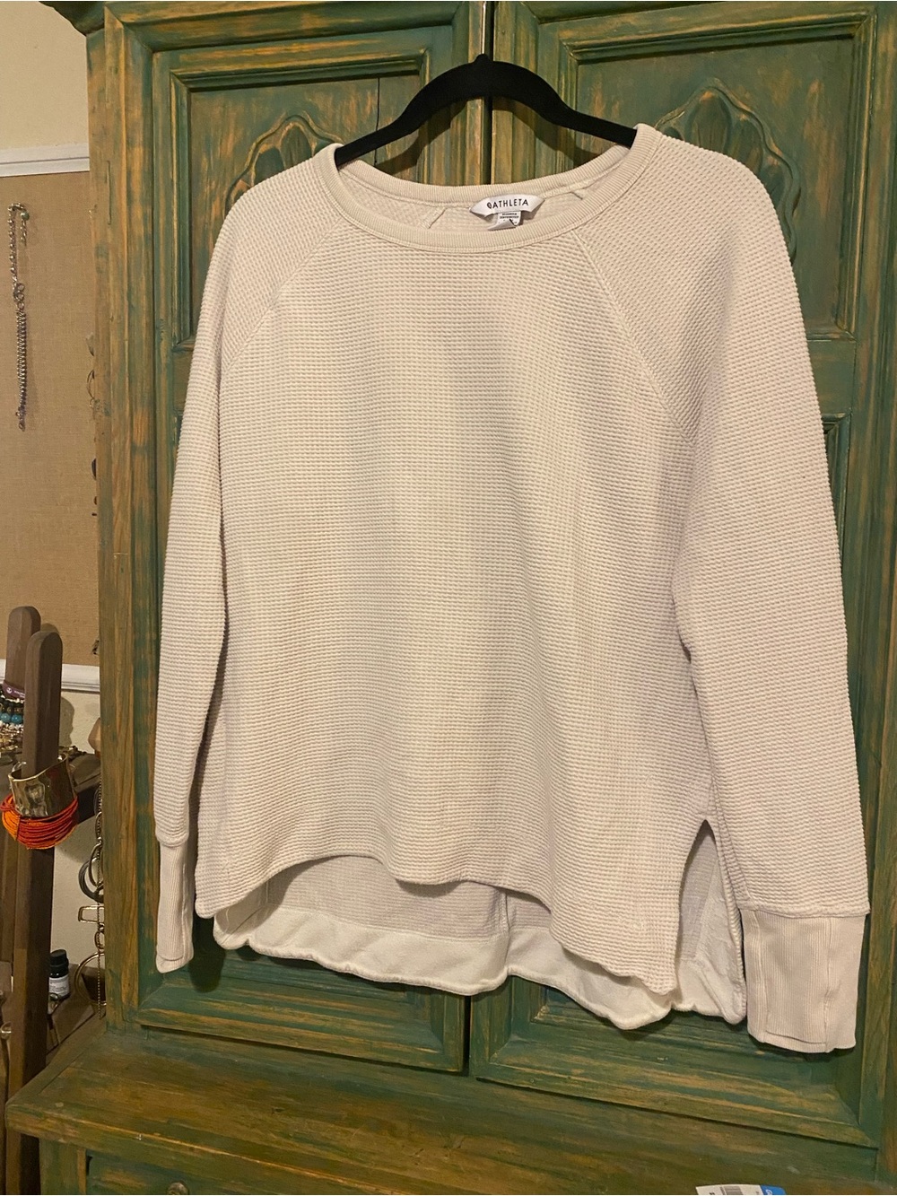 Athleta Cream Waffle-Knit Pullover Hoodie
